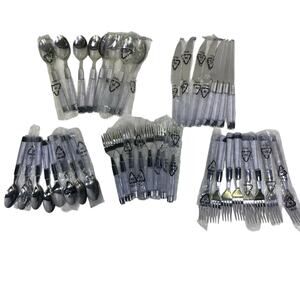 Stainless Steel Clear Lucite Handled Flatware 5-PC Setting-40-PC Service for 8